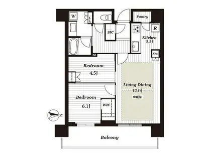 ジオタワー宝塚グランレジスTHE ノース(2LDK/13階)の間取り写真