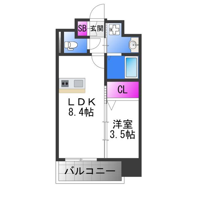 LUXE玉造南(1LDK/12階)の間取り写真