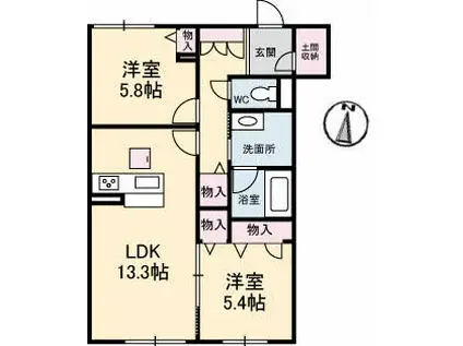 ベレオ北矢三(2LDK/2階)の間取り写真