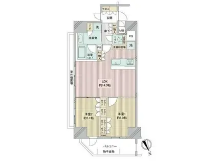 プレシス浅草雷門(2LDK/2階)の間取り写真