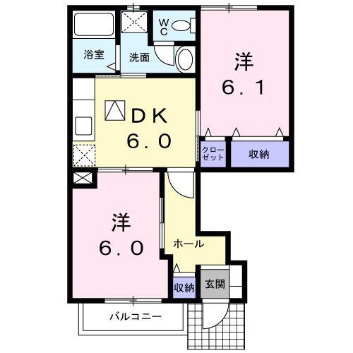 カロータ ロッソI(2DK/1階)の間取り写真