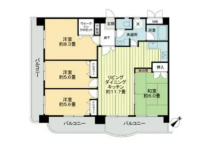 ライオンズマンション久留米プラザ(4LDK/9階)の間取り写真