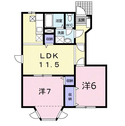プラティーヌK C棟(2LDK/1階)の間取り写真