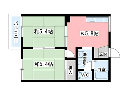 吉甚ハイツE(2DK/1階)の間取り写真