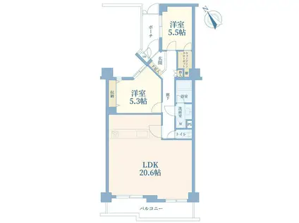 コスモ青葉台ウエストヒルズB棟(2LDK/10階)の間取り写真