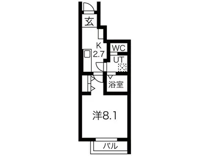 ウエスト SIDE B棟(1K/1階)の間取り写真