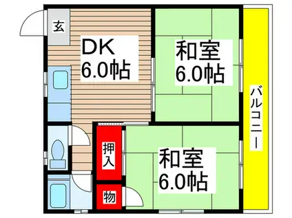 グリーンハイツ石垣(2DK/2階)の間取り写真