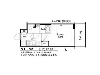 エスリード大阪城南グランデュクス(1K/7階)の間取り写真