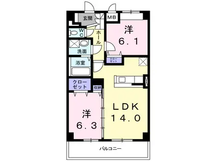 クルトゥーラガーデン(2LDK/2階)の間取り写真