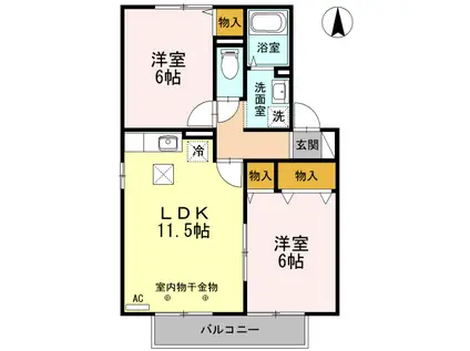 ルピナK・S A(2LDK/1階)の間取り写真