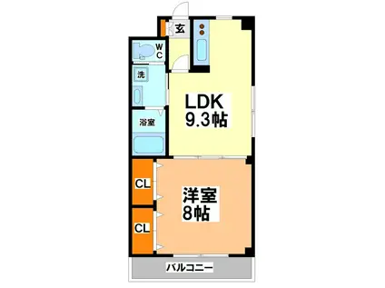 西荻ユニティー(1LDK/4階)の間取り写真