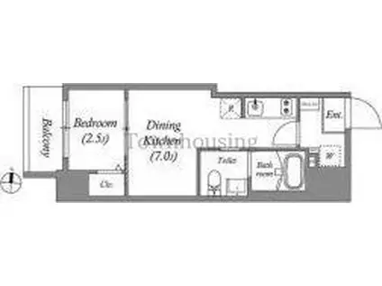 PRIMAL KINSHICHOII(1DK/4階)の間取り写真