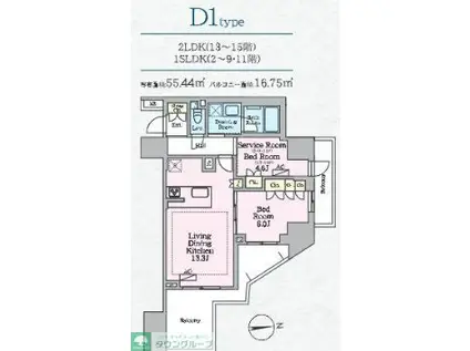 LUXENA八王子寺町(2LDK/15階)の間取り写真