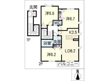 ディアコート相見A(3LDK/2階)の間取り写真