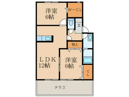 グレースヴィラ壱番館(2LDK/1階)の間取り写真
