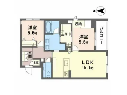 THE GARDEN 八幡(2LDK/3階)の間取り写真