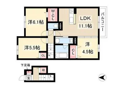 サンハイム八社(3LDK/2階)の間取り写真