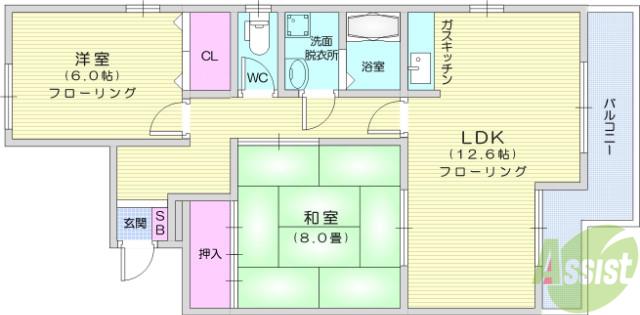 ＪＲ東北本線 南仙台駅 徒歩18分 2階建 築31年(2LDK/2階)の間取り写真