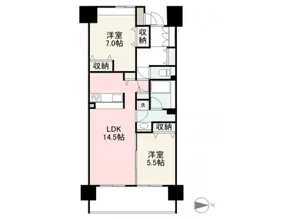 レアーレ瓦町304号(2LDK/3階)の間取り写真