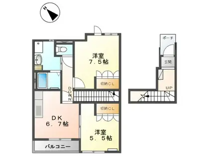 ピュアハウスII(2DK/2階)の間取り写真