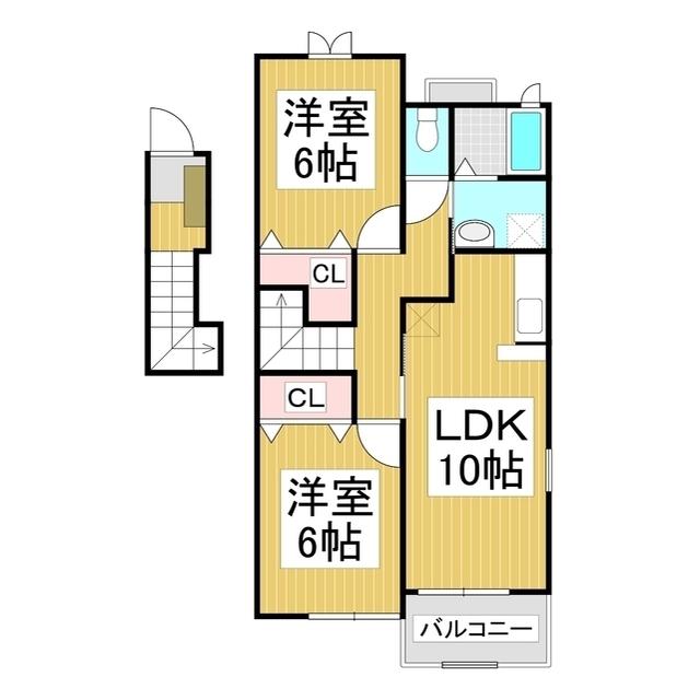 ベルヴィル(2LDK/2階)の間取り写真