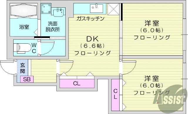 セイバリー郡山(2DK/1階)の間取り写真