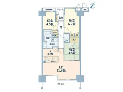 ルネ神戸磯上通(3LDK/13階)の間取り写真