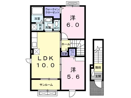 アパルトマン タンブルB(2LDK/2階)の間取り写真