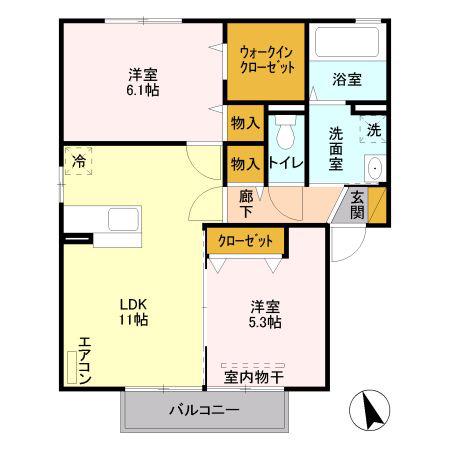 エーデルハイム B(2LDK/2階)の間取り写真