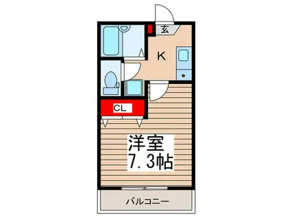 ドミール若葉(1K/2階)の間取り写真