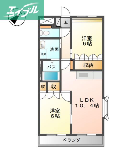 ＪＲ山陽本線 西阿知駅 徒歩14分 2階建 築22年(2LDK/2階)の間取り写真