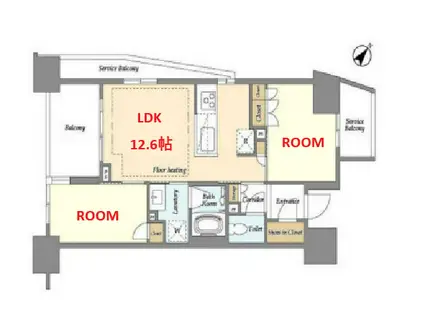 横須賀中央レジデンス(2LDK/14階)の間取り写真