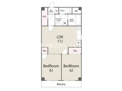 フロレセール学生・社会人にオススメ初期費用分割払(2LDK/6階)の間取り写真