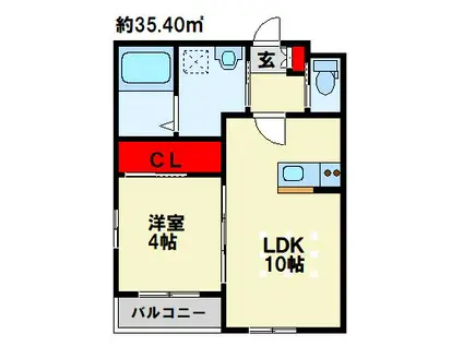 BRAVE BASE 遠賀 ノース(1LDK/2階)の間取り写真