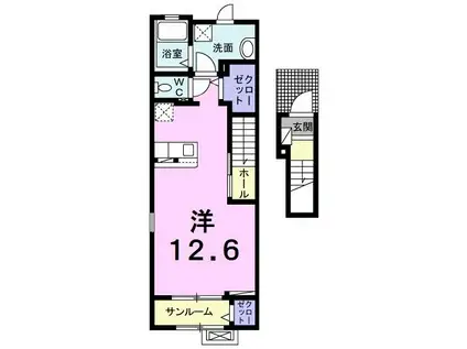 クレメント I(ワンルーム/2階)の間取り写真