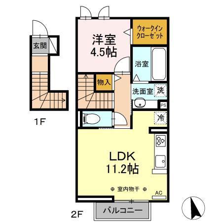 カメリア(1LDK/2階)の間取り写真