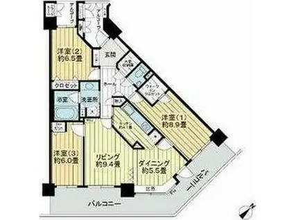 ライオンズタワー仙台広瀬(3LDK/24階)の間取り写真