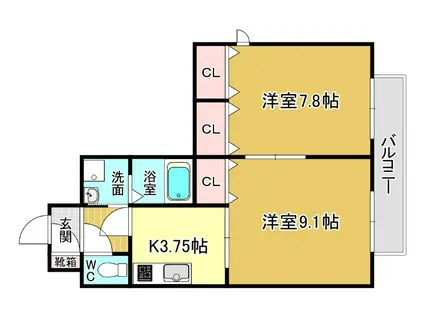 アムールガレット(2K/1階)の間取り写真