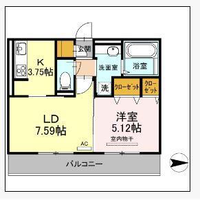 パティオ大津II(1LDK/2階)の間取り写真