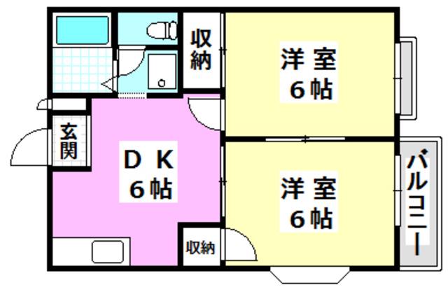 フローリッシュ奥野I(2DK/2階)の間取り写真