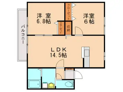 ラフォーレI(2LDK/1階)の間取り写真