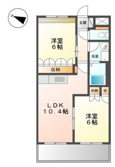 リビュール・エスポアA棟(2LDK/2階)の間取り写真