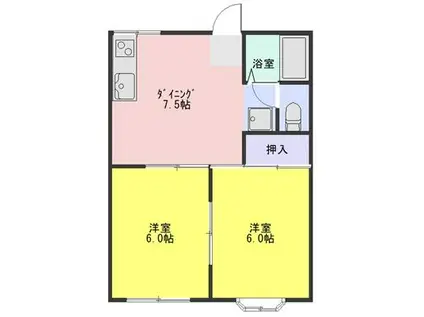 パシフィックミサワA棟(2DK/1階)の間取り写真