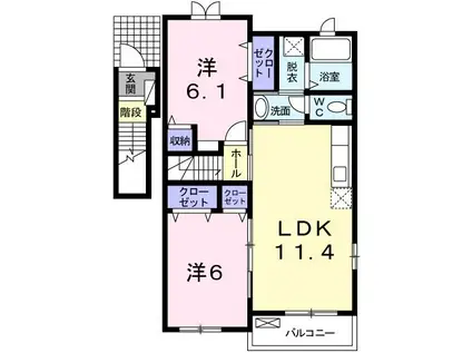 ソレイユレヴァー B棟(2LDK/2階)の間取り写真