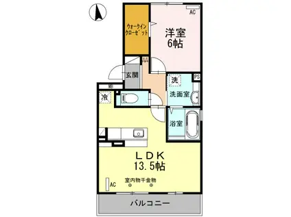 オーベル向中野B(1LDK/2階)の間取り写真