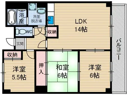 ファミール若園(3LDK/6階)の間取り写真