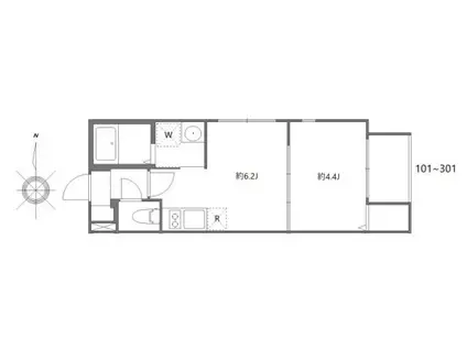 アプトエル(1DK/2階)の間取り写真