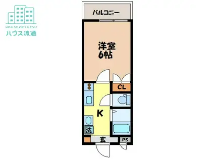 アヴニール家野町(1K/2階)の間取り写真