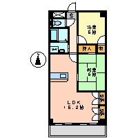 ホーエイ中根(2LDK/3階)の間取り写真