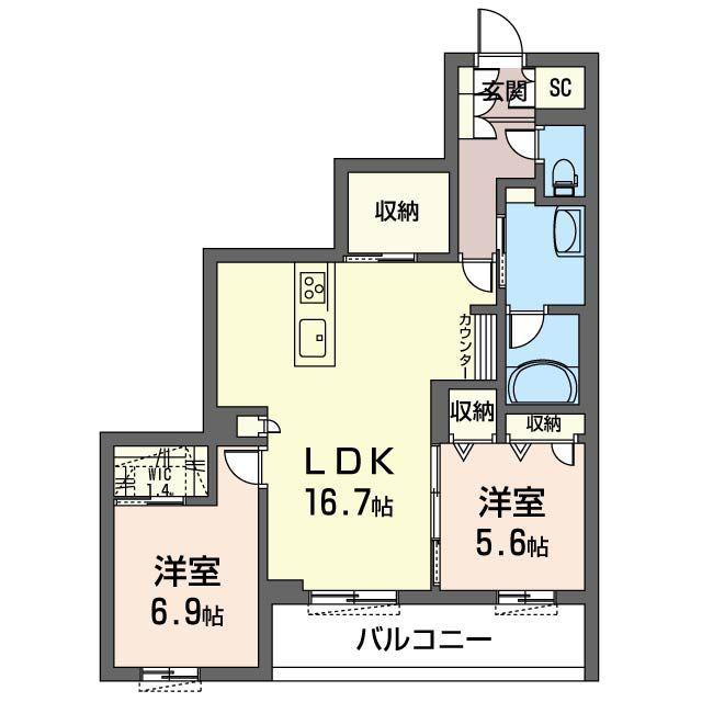ヴィアソーレ(2LDK/3階)の間取り写真